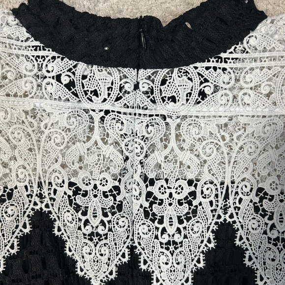 Adore Black And White XL Lace Mesh Crochet Chunky Knit Shift Tank Dress Cocktail - Picture 6 of 7